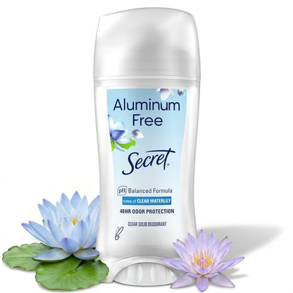 Secret Aluminum Free Deodorant, Clear Solid, Waterlily, 2.4 oz
