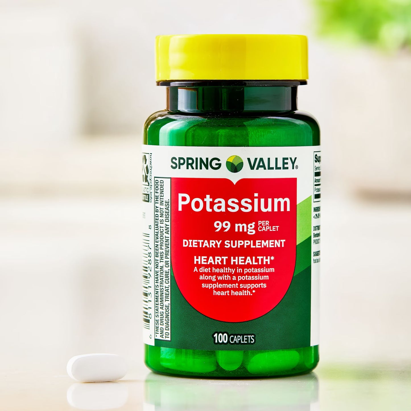 (3 pack) Spring Valley Potassium Dietary Supplement Caplets for Heart Health, 99 mg, 100 Count