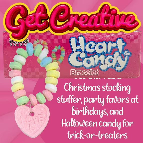 Fusion Select 96 Packs Color Candy Bracelet - Edible Candy Jewelry with Love Heart Charm - Sweet Treats for Kids Birthday, Party Favors, Pinata Filling - Individually Wrapped Fruit Flavor Snacks