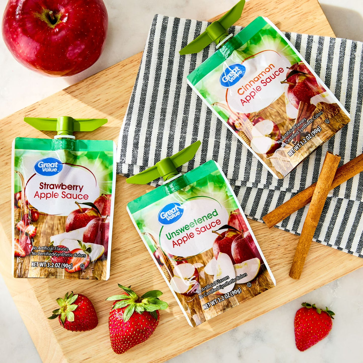 Great Value Fruit Variety Pack Applesauce, 3.2 oz, 24 Pouches