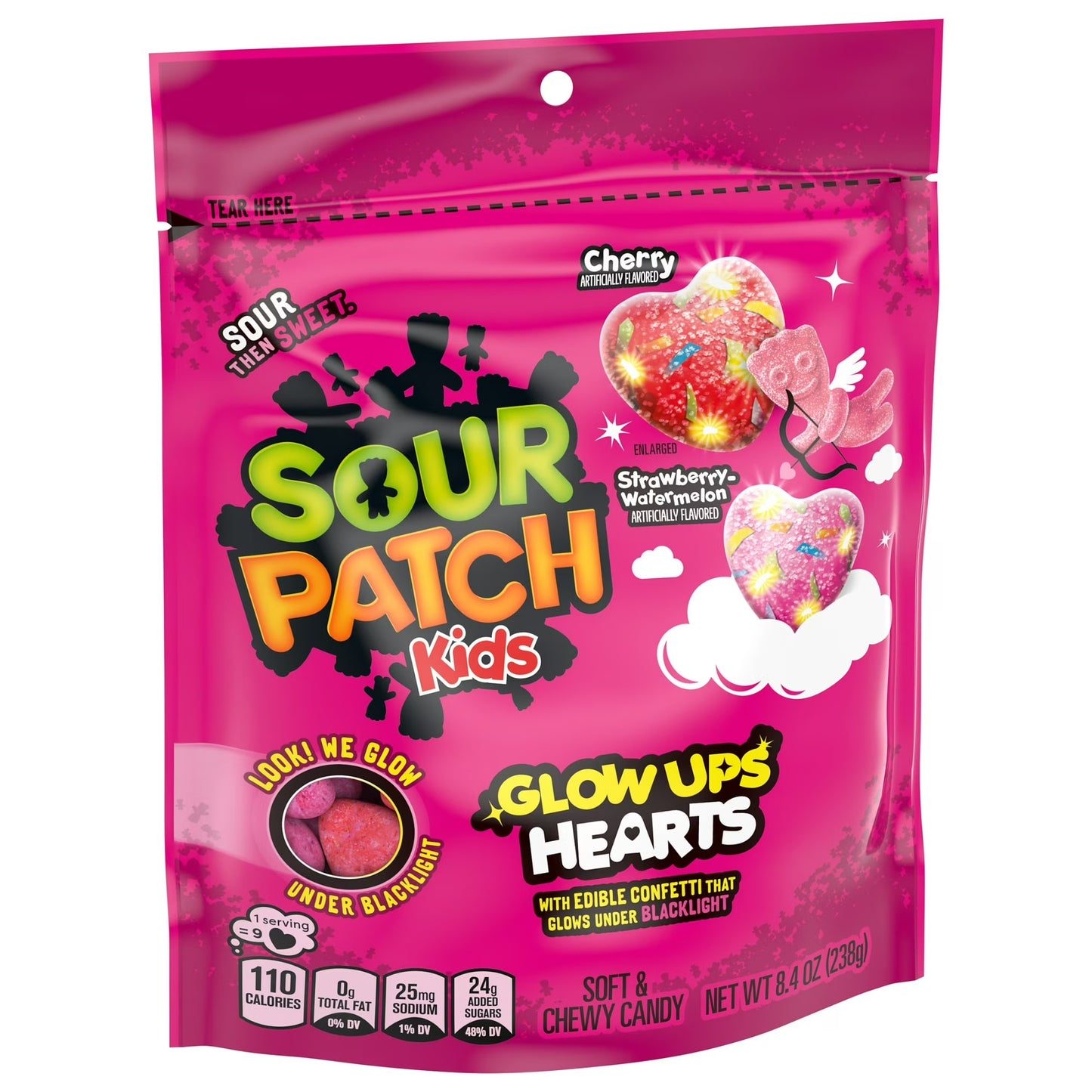 SOUR PATCH KIDS Glow Ups Hearts Soft & Chewy Valentine's Day Candy, 8.4 oz