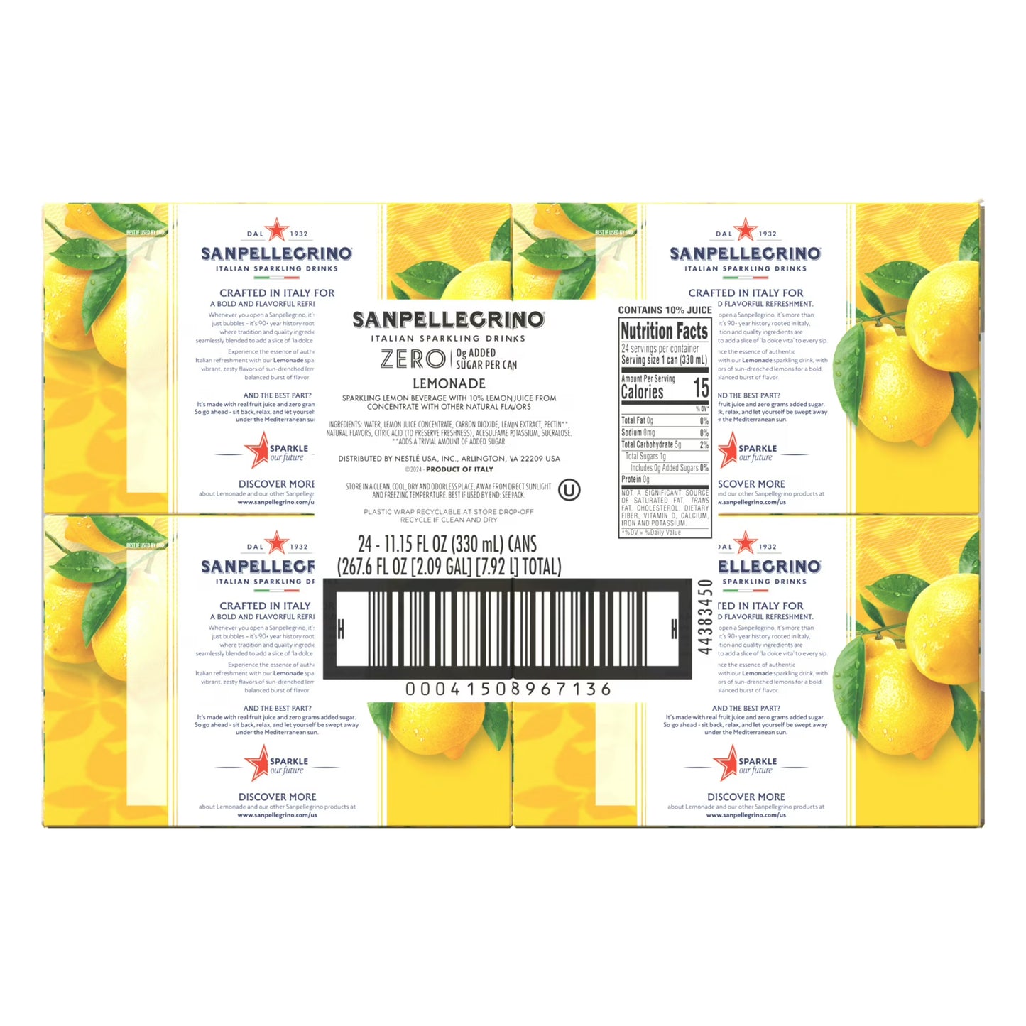 SanPellegrino Soda Italiana Sparkling Lemonade, Low Calorie Zero Added Sugar, 24 Pack Cans