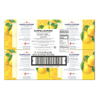 SanPellegrino Soda Italiana Sparkling Lemonade, Low Calorie Zero Added Sugar, 24 Pack Cans
