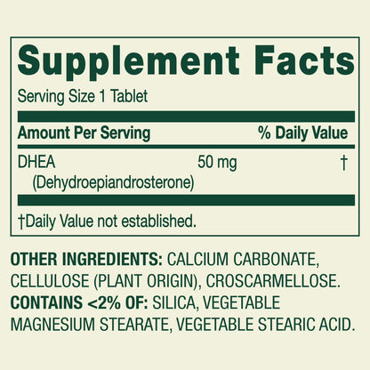 Spring Valley DHEA 50mg Tablets, Dietary Supplement, 50 Count