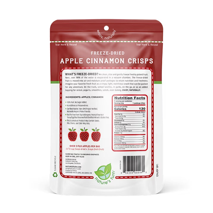 Nature’s Turn Freeze-Dried Apple Cinnamon Crisps, No Added Sugar, Healthy Natural Fruit Crisp Snack for School Lunches, 6 Pack (0.53 oz Each)
