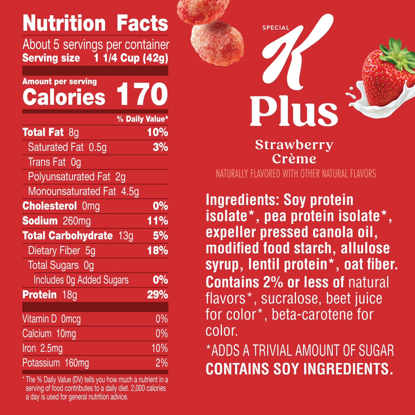 Kellogg's Special K Plus Strawberry Creme High Protein Zero Added Sugar Cereal Box, 8.1 oz