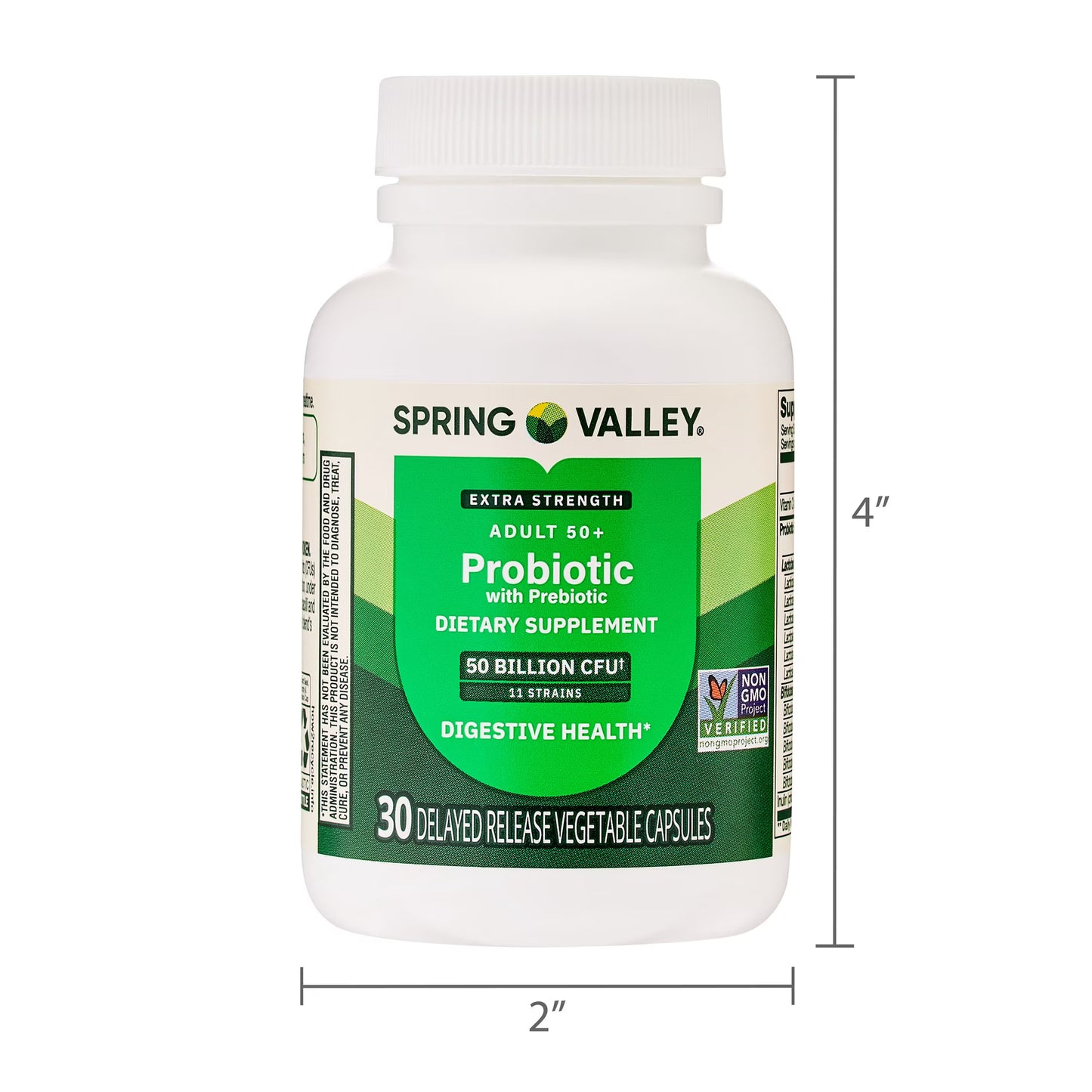 (3 pack) Spring Valley Extra Strength Age 50+ Probiotic with Prebiotic Dietary Supplement Delayed Release Vegetarian Capsules for Digestive Health, 30 Count