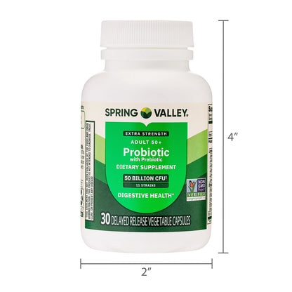 (3 pack) Spring Valley Extra Strength Age 50+ Probiotic with Prebiotic Dietary Supplement Delayed Release Vegetarian Capsules for Digestive Health, 30 Count