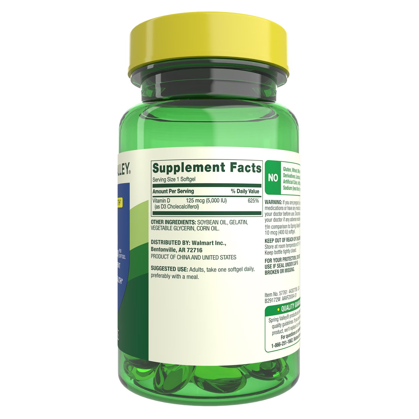 (3 pack) Spring Valley Extra Strength Vitamin D3 Softgels, 125 mcg (5000 IU), 250 Count, Supplement for Bone and Immune Health