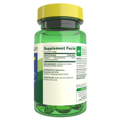 (3 pack) Spring Valley Extra Strength Vitamin D3 Softgels, 125 mcg (5000 IU), 250 Count, Supplement for Bone and Immune Health
