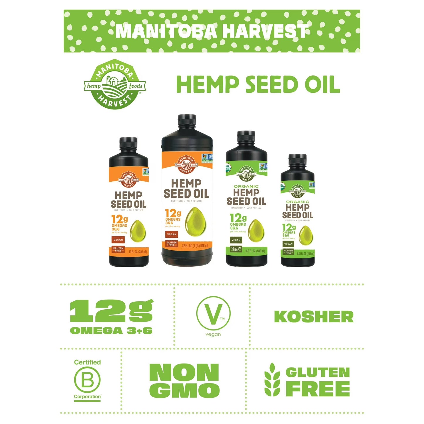 Manitoba Harvest Hemp Seed Oil, 32 fl oz, Cold Pressed, 12g of Omegas 3 & 6 per serving