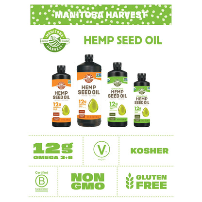 Manitoba Harvest Hemp Seed Oil, 32 fl oz, Cold Pressed, 12g of Omegas 3 & 6 per serving