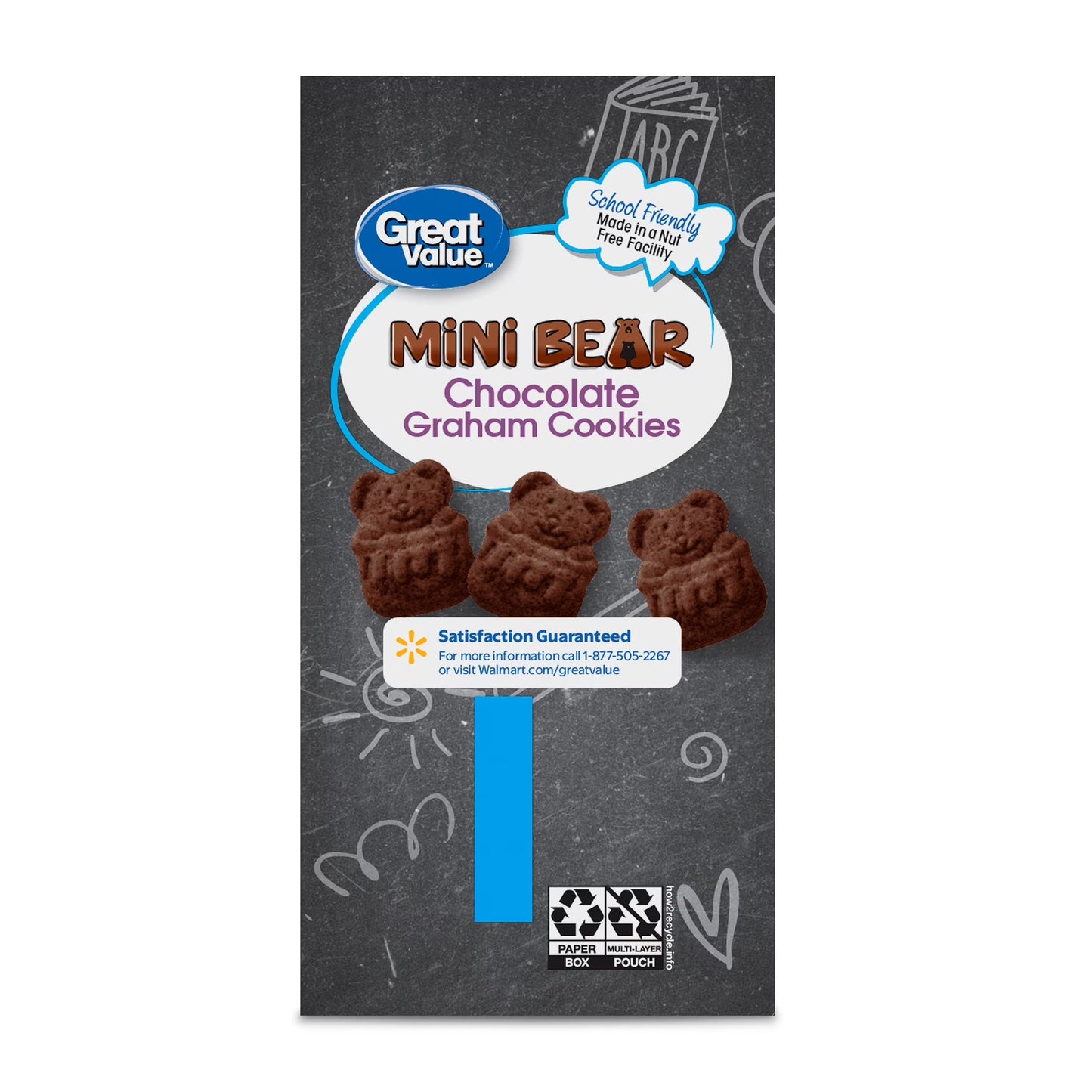 (3 pack) Great Value Mini Bear Chocolate Graham Cookies, 1 oz, 10 Count