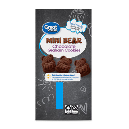 (3 pack) Great Value Mini Bear Chocolate Graham Cookies, 1 oz, 10 Count