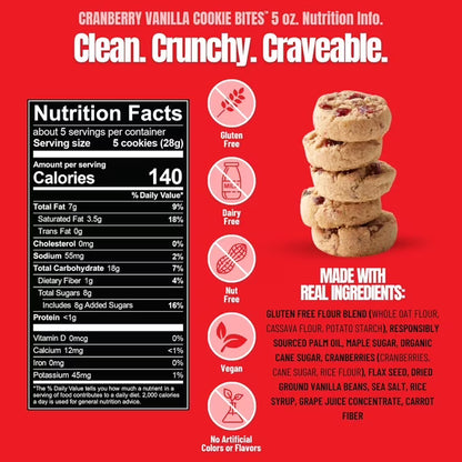 Every Body Eat Crunchy Cookie Bites, Cranberry Vanilla - Gluten Free, Dairy Free, Vegan, Seed Oil Free, Allergy Friendly (5 Ounce Pack of 3)