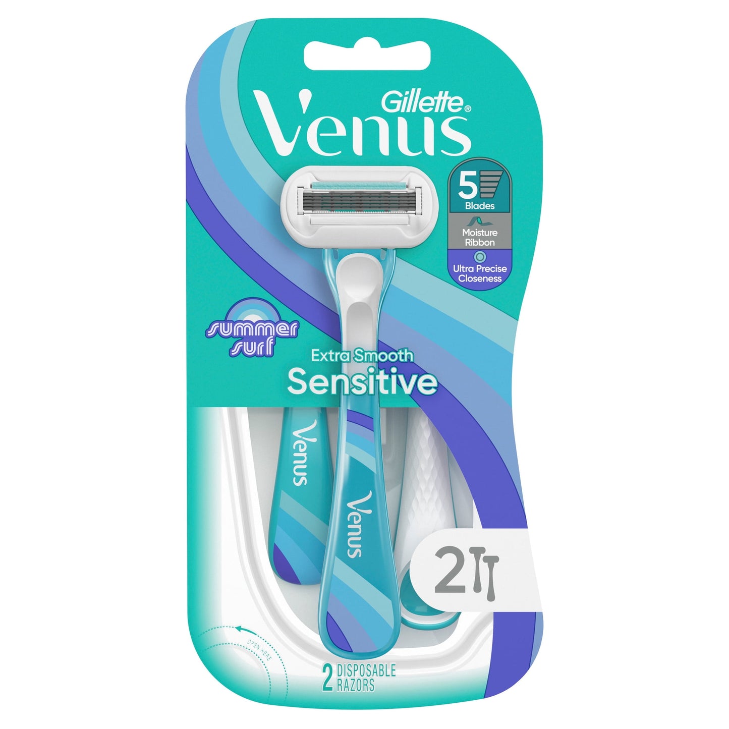 Venus Summer Surf Extra Smooth Sensitive Disposable Razors, 2 Count
