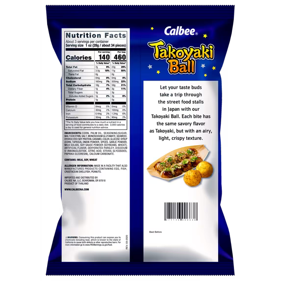 Calbee Takoyaki Ball Flavored Corn Puffs Japanese-Style BBQ Sauce 3.17oz