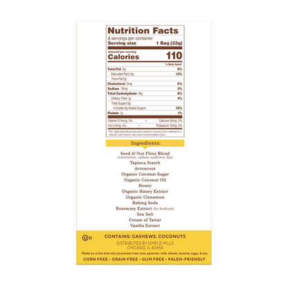 Simple Mills Honey Cinnamon Seed & Nut Flour Sweet Thins Snack Packs, 0.8 oz, Pack of 8
