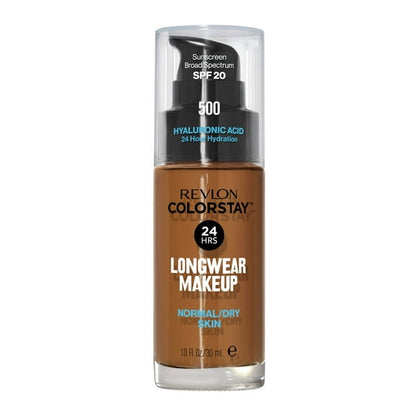 Revlon ColorStay Liquid Foundation Makeup, Normal/Dry Skin, SPF 20, 500 Walnut, 1 fl oz