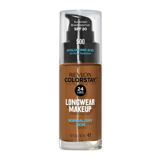Revlon ColorStay Liquid Foundation Makeup, Normal/Dry Skin, SPF 20, 500 Walnut, 1 fl oz