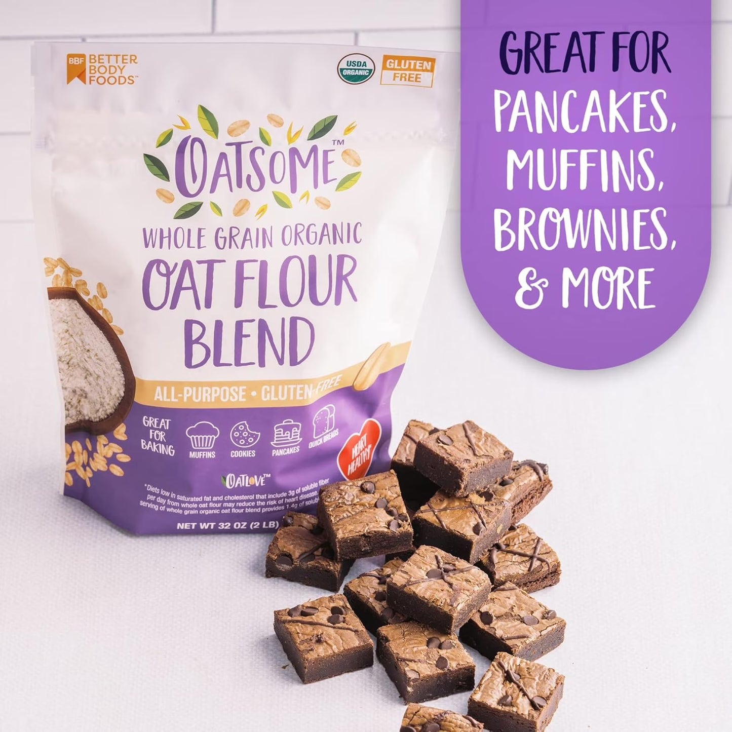 Oatsome Organic Oat Flour Blend, Gluten-Free, All Purpose Flour, 32oz Bag