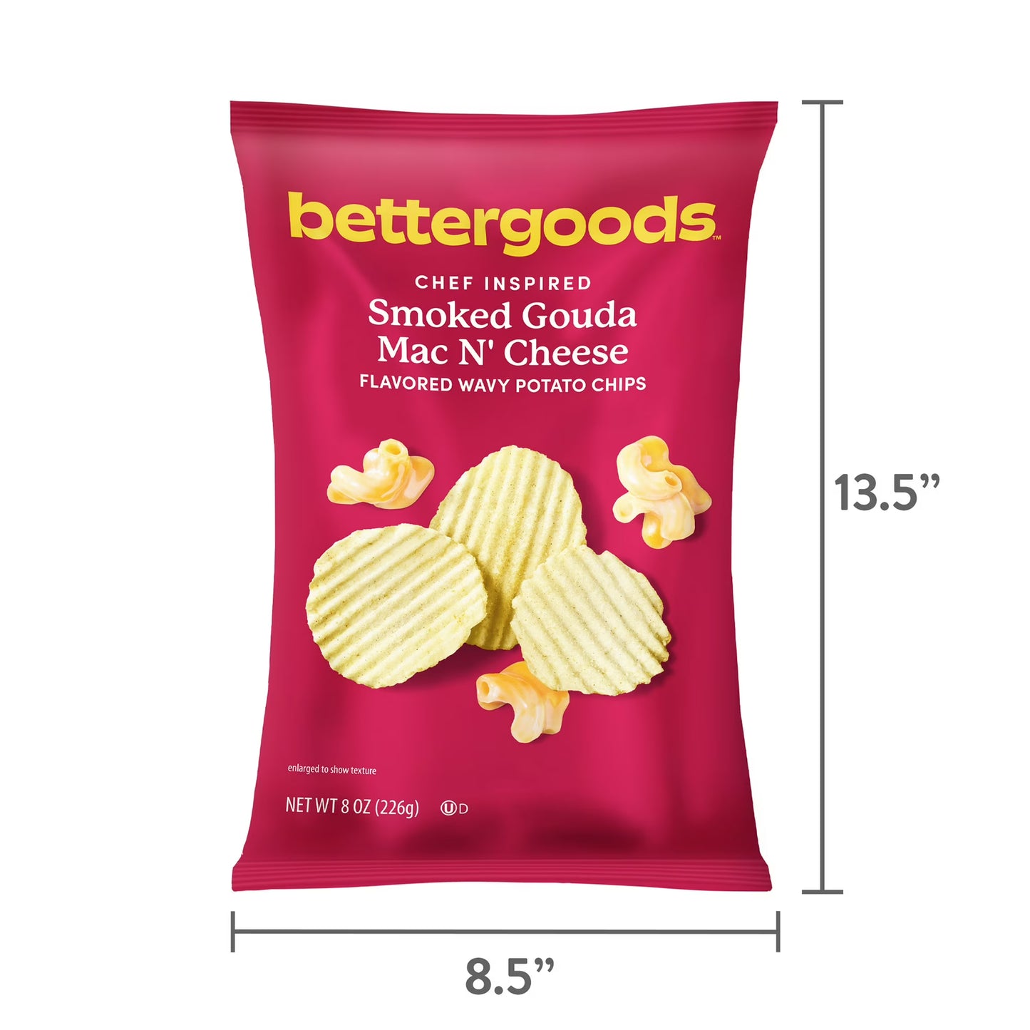 (6 pack) bettergoods Chef Inspired Smoked Gouda Mac N' Cheese Flavored Wavy Potato Chips, 8 oz