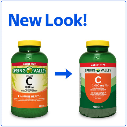 (2 pack) Spring Valley Vitamin C with Rose Hips, 1000 mg, 500 Count, Dietary Supplement Tablets