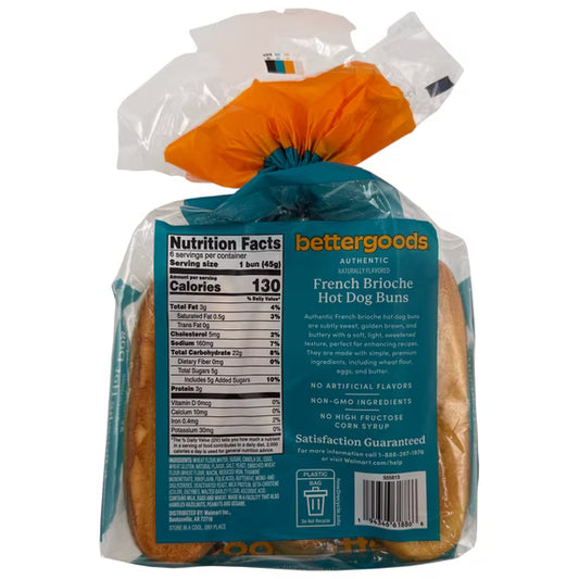 bettergoods French Brioche Hot Dog Buns, 9.52 oz., 6 Count, Shelf-Stable