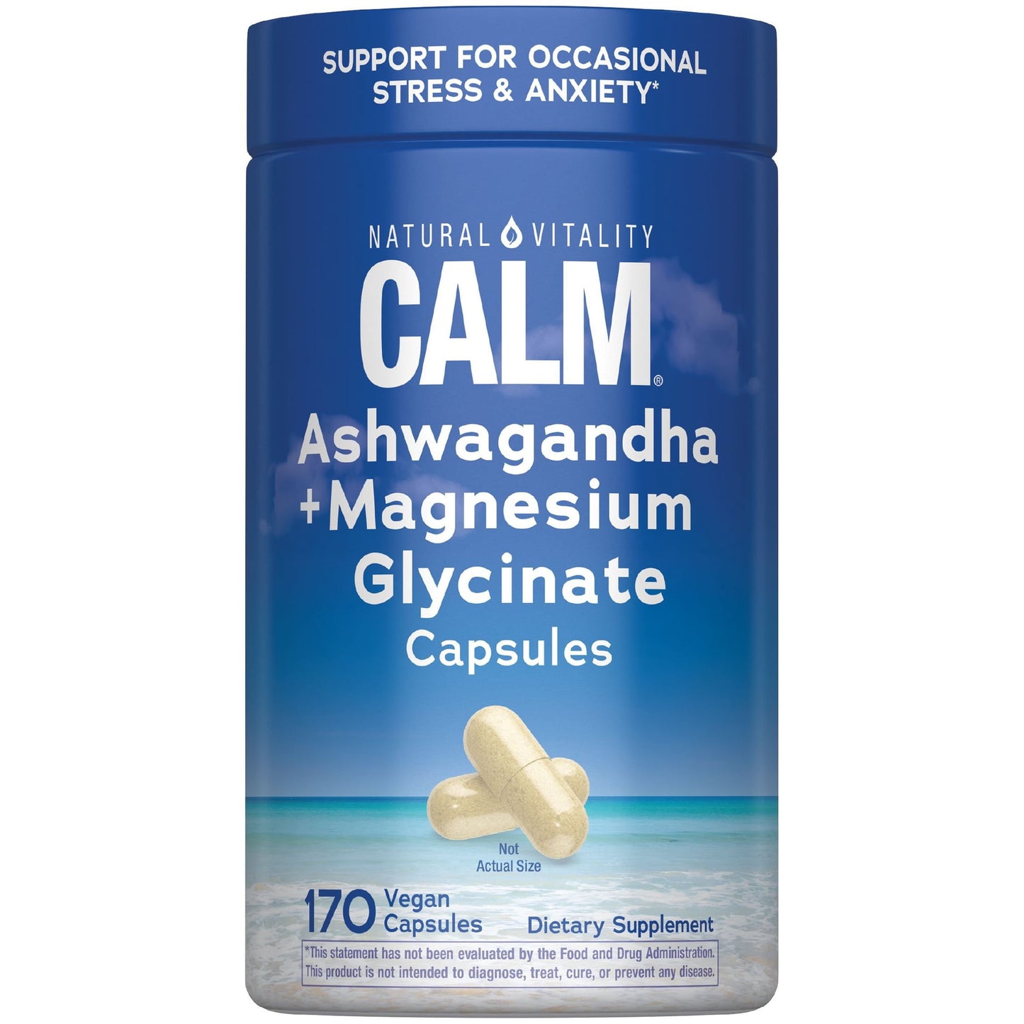 Natural Vitality CALM Magnesium Glycinate + Ashwagandha, 170 Capsules