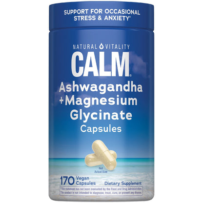 Natural Vitality CALM Magnesium Glycinate + Ashwagandha, 170 Capsules