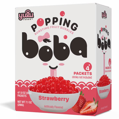 Yulu Foods - Popping Boba Pearls - Strawberry 4 Pack - Net Wt 7.1 oz. (200g)