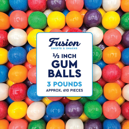 Gumballs 1/2 Inch - 3 Pound Bulk Bag - Gum Balls For Gumball Machine - Gumballs Bulk - Assorted Fruit Flavor - Bubble Gum