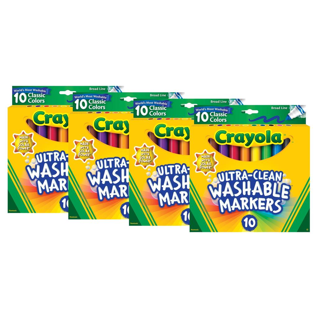 Crayola Ultraclean Broadline Classic Color Max Washable Markers (10 Count), (Pack of 4)