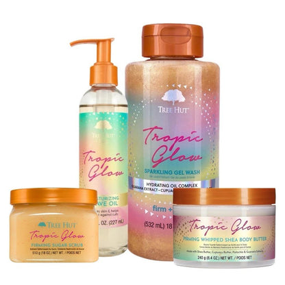 Tree Hut Tropic Glow Body Care Bundle with Sparkling Gel Wash, Shea Sugar Scrub & Moisturizing Shave Oil; Hydrating, Exfoliating & Smoothing Formula with Shea Butter for Soft, Radiant Skin