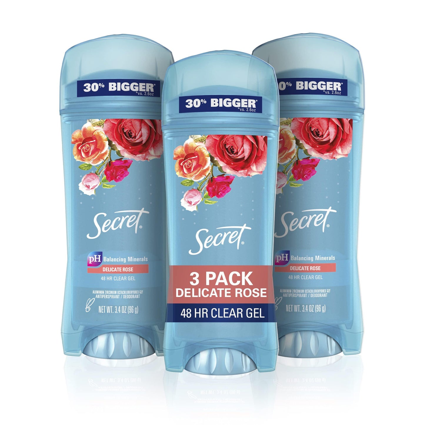 (3 pack) Secret Antiperspirant and Deodorant for Women, Clear Gel, Rose Scent, 3.4 oz