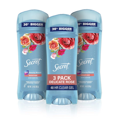 (3 pack) Secret Antiperspirant and Deodorant for Women, Clear Gel, Rose Scent, 3.4 oz